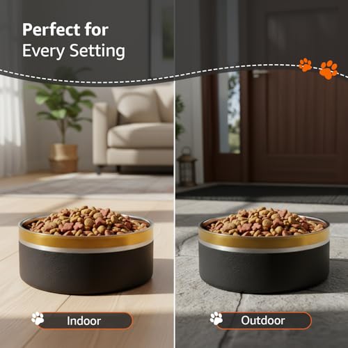 Image of Amazon Basics Premium Double Wall Pet Bowl for Dogs & Cats |Anti Slip Base | 2200 ml
