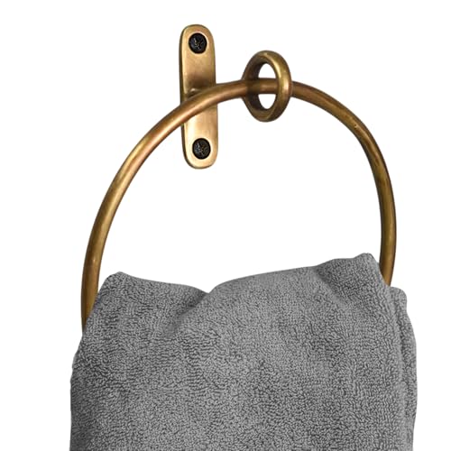 STYLENT Decor Solid Brass Towel Ring | Antique Hand Towel Hanger Round Towel Holder for Bathroom Toilet Kitchen Accessories Handmade & Minimalist Design (Brass Antique By Hand)