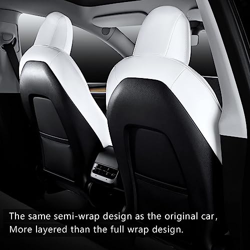 Maysoo Tesla Y White Seat Covers Nappa Leather Car Seat Covers,For Tesla Model Y 2023 2022 2021 2020 5 Seat All Season Car Seat Protector With Armrest Cover Accessories(White-Nappa,Model Y(Full Set)) #TOP2