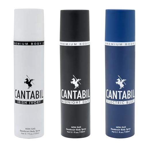Image of Cantabil Irish Ivory & Electric Blue & Midnight Date Unisex No Gas Deodorant Body Spray | Combo Of 3 X 150ml With Lemon, Mint, Lotus | Perfume Deo For Men & Women | Rakhi Gift for Brother