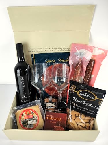DON GOURMET, Cesta Gourmet para Regalar, Copas de vino personalizadas, Cesta Navidad, lote embutidos ibéricos, aceite de oliva, patés, pack ibéricos. Regalo de cumpleaños, Regalo casados. (2 COPAS)