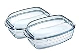 Ôcuisine® Large Rectangular Casserole Glass Dishes with Handles Oven Safe Borosilicate Glass Made in France (Rectangular Casserole Set of 2 (4.5LT))