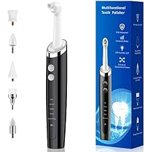 Tooth Polisher, Rechargeable Teeth Polisher for Daily Cleaning, Whitening and Polishing, Electric Dental Teeth Polishing with LED Light, 5 Brush Heads, 5 Speed Modes, Waterproof