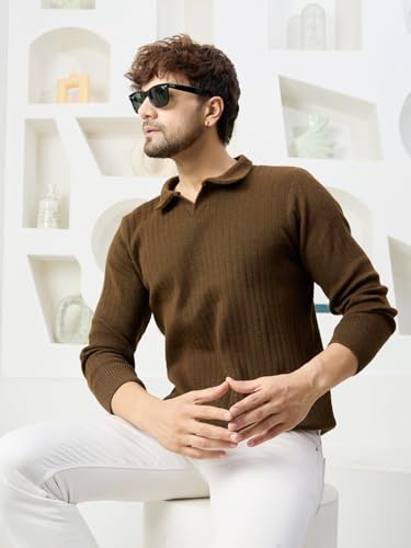 Image of Kvetoo Full Sleeve Winter Wear Woolen Collar Polo Sweater for Men