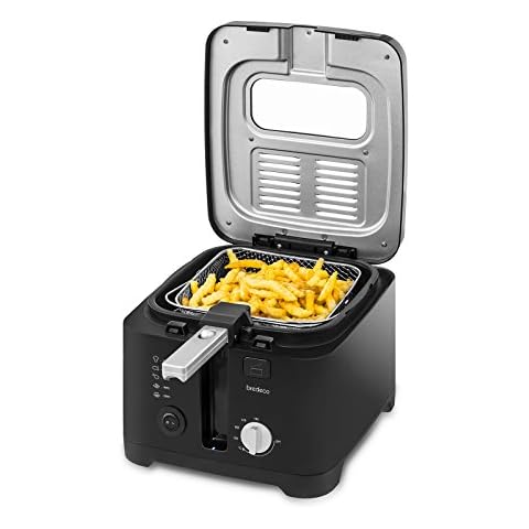 Bredeco BCEF 2.5E Deep Fryer Electric Fat Fryer (2,5 L, 1800 W, 230 V, 130-190 °C, Teflon Coated Aluminium, Basket 19x19x7 cm) Black Cover