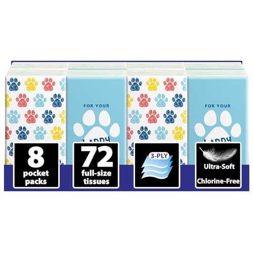 Image of Funwares Travel Tissues, 8-Pack, 72 Soft 3-Ply Sheets, Playful Dog Design