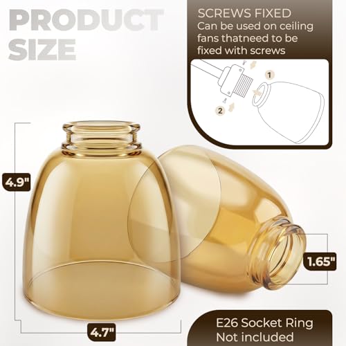 Image of 6-Pack Clear Amber Glass Shade Replacements, Ceiling Fan Light Covers Glass Globes Lampshades for Chandelier Vanity Lights Wall Sconces Pendant Light, 1.61 inch Fitter Size, 5 inch high x 4.7 inch diameter