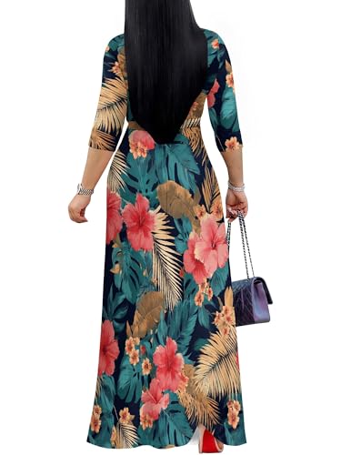 Image of Plus Size Maxi Dress for Women V Neck 3 /4 Sleeve Wrap Dress