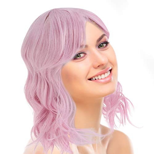 FRCOLOR Mulheres Peruca Ondulada Curta Rosa Loira Encaracolado Peruca Traje de Halloween Cabelo Peru
