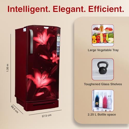 Image of Godrej 180 L 5 Star Inverter, Turbo Cooling Technology, 24 Days Farm Freshness Direct Cool Single Door Refrigerator With Base Drawer(2023 Model, RD EDGENEO 207E TDI BH WN, Blush Wine)