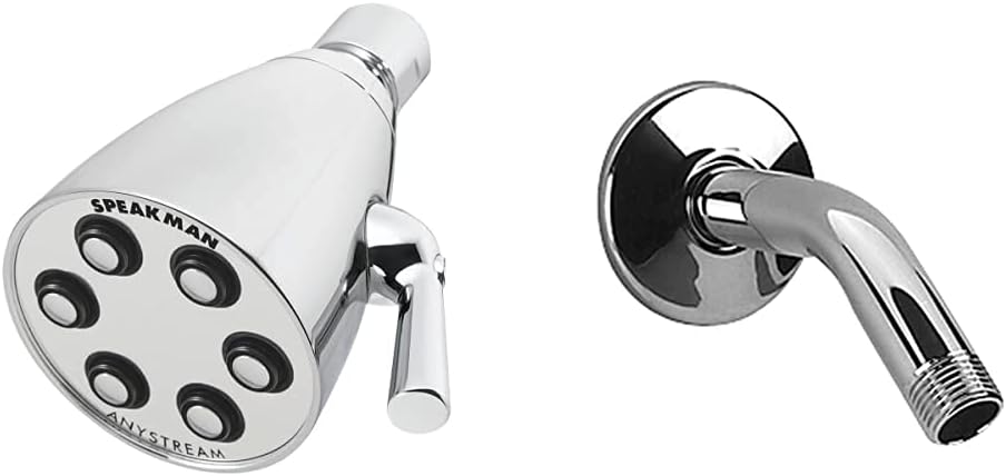 Speakman S-2252 Signature Icon Anystream Adjustable High Pressure Shower Head, 2.5 & S-2520 5-1/2-Inch Brass Arm and Flange, Polished Chrome