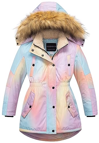 Image of CREATMO US Girl's Long Winter Warm Parka Sherpa Trimmed Collar Puffer Ski Jacket Coat