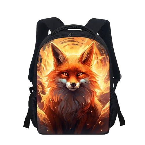 Backpack Kids Boys Girls Bookbag Creative Fox Print Back to School Backpacks Daypack Book Bags,Sun Fire Fox
