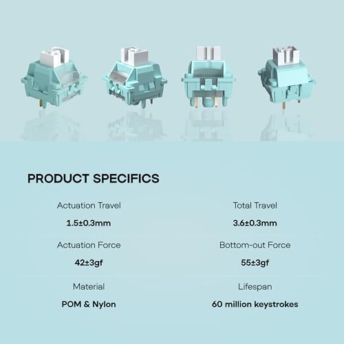 Image of MechLands LEOBOG Ice Vein 100 Pcs 42gf Linear Keyboard Switches, Pre-Lubed 5-Pin Switch with POM Stem, Light Diffuser for Mechanical Gaming Keyboard, Compatible with MX Keycaps