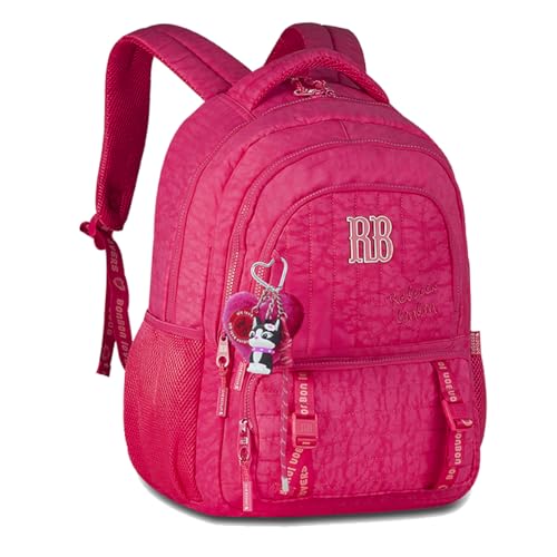 Mochila Feminina Juvenil Escolar Costa RB Original Chaveiro (Rosa)