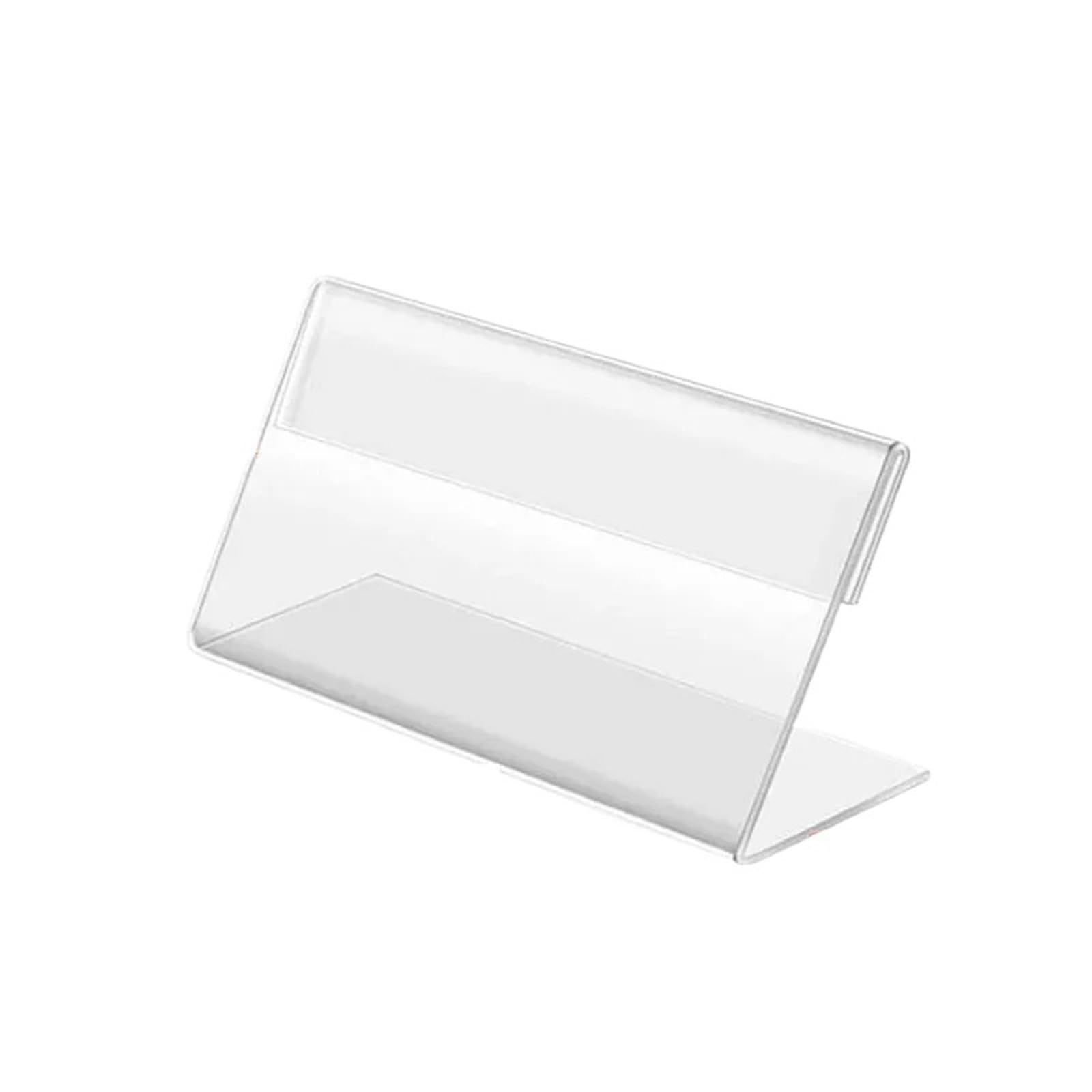 Hzomif 100pcs Mini Clear Acrylic Sign display Holder For Wedding Birthday Party Bakery Retail L Shape Price Name Card Tag Label Stand