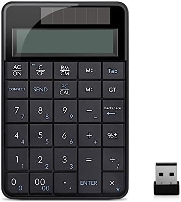 2-In-1 Keypad ๏ผ Calculator, BonyTek Wireless Numeric Keypad USB Number Pad Numpad with 29 Keys for Laptop PC Windows, Solar Batteries Dual Power Financial Accounting Calculator for Office Home