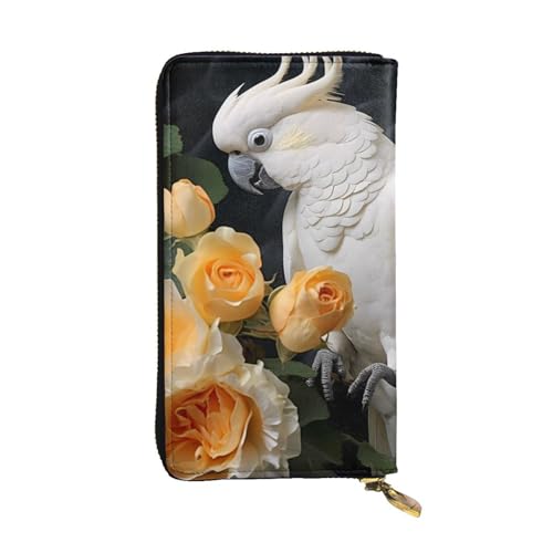 Leather Wallet - Stylish and Durable Wallet for Women with Multiple Compartments and Zipper Design Beautiful Cockatoo Bird Flower Picture