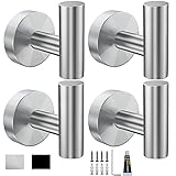 Towel Hooks for Bathrooms 4 Pack Towel Hook Bathroom Hooks Brushed Nickel Robe Hook for Cabinet Closet Door Towel Hook for Bathroom with Two Ways to Install (Drill and Adhesive)