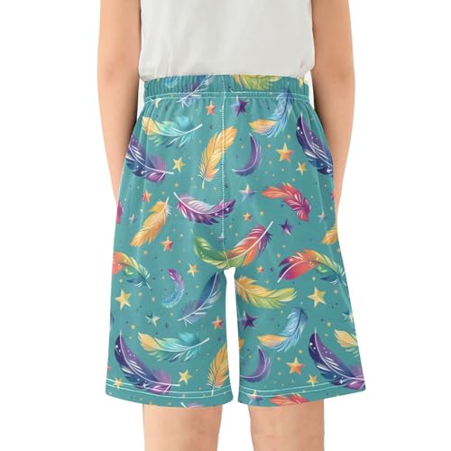 Colorful Feather Star Short Pajama Pants Bottoms Soft Sleepwear with Pockets2