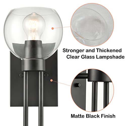 Image of Clear Glass Globe Wall Sconce Modern Matte Black Glass Sconce Light 1-Light Globe Wall Light Fixture for Bathroom Hallway Bedroom