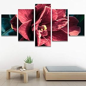 SIGNWIN 5 Panel Canvas Wall Art Red Petal...