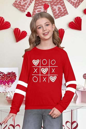 Image of LAZYCHILD Kids Valentine Shirt Girls Valentines Day Shirts Heart Graphic Long Sleeve Striped Tee Tops 5-14 Years