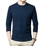 [ゲイショウ] ニットセーター クルーネック メンズ 長袖 ビジネス 中厚手 男子 スクールセーター 男女兼用 無地 学生 春秋冬 丸首（ネイビー、L）