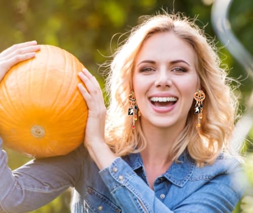 Halloween Pumpkin Earrings for Women Long Tassels Smiling Face Pumpkin Inlaid rhinestones Drop Earrings Halloween Jewelry3