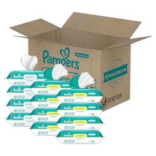 Image of Pampers Sensitive Baby Wipes, Water Based, Hypoallergenic and Unscented, 8 Flip-Top Packs, 4 Refill Packs (1008 Wipes Total)