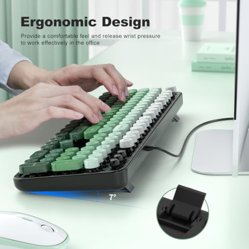 Image of MOFII Computer Keyboards Wired, Plug Play USB Full Size Typewriter Keyboard, Cute Colorful Aesthetic Keyboard with Foldable Stands for Windows PC Laptop (Black Green)