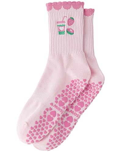 Image of Yawlsow Pilates Grip Socks for Women Yoga Grippy Socks Cute Barre Non Skid Athletic Crew Sticky Sock Workout Hospital