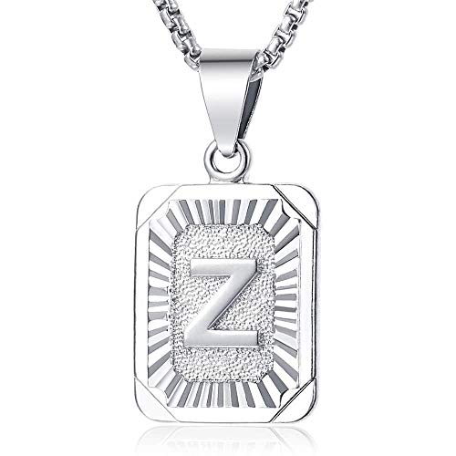 Trendsmax White Gold Plated Initial Letter Z Pendant Necklace for Women Girls Capital Letter Stainless Steel Box Chain 18inch