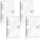 Zonon Clear A6 Binder Transparent Soft PVC 6 Ring Budget Binder Refillable Planner Cover Protector Snap Button Closure Loose Leaf Folder for School Meeting Travel Office(4 Pcs)