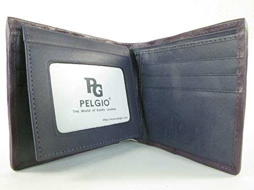 Image of Pelgio Genuine Crocodile Alligator Backbone Skin Leather Bifold Wallet ([B1] 6 Card Slots + 2 ID Windows + 2 Compartment for Bills, Purple)