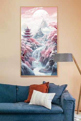 Punto de cruz diamante 5D de Jumpdot con diseño premium de paisaje chino para salón de 70x40 cm 5