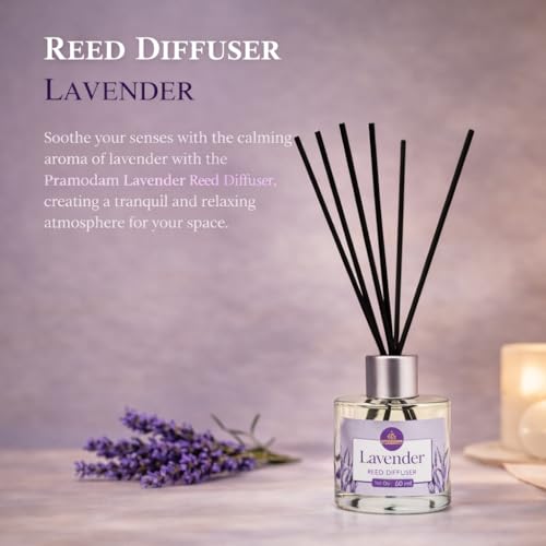 PRAMODAM Lavender Reed Diffuser Set 60 ml | 6 Fiber Reed Sticks 8" | Stress Relief & Aromatherapy | Long-Lasting, Smoke-Free Air Freshener for Home, Bedroom & Office | Ideal for Gifting 7 4142G2CILZL