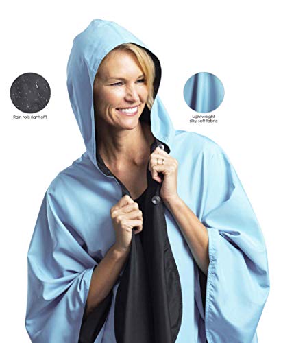 Raincaper Womens Raincoat With Hood Reversible Rainproof Travel Cape In Classic Colors (Black & Sky Blue) #TOP1