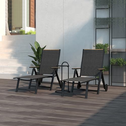 Bild 1 - Grand patio Liegen Sonnenliegel Klappbar, Aluminium Gartenliege mit 6-Fach Verstellbare, Mesh Gewebe, Wetterfest, Relaxsessel für Balkon, Terrasse (Schwarz)