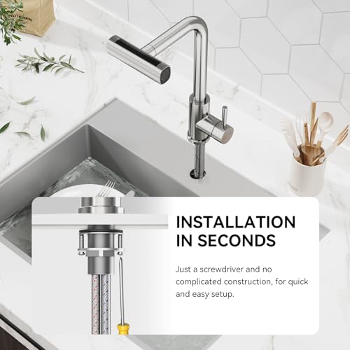 Wasserhahn Küche, Küchenarmatur mit Brause Ausziehbar, Armatur Küche Edelstahl 4 Modus Spültischarmatur Ausziehbar 360° Drehbar, Hochdruck Einhand-Spültischbatterie Mischbatterie Küche