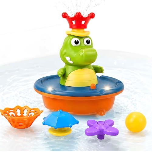 Image of Kidology Crocodile Sprinkler Bath Toy for Kids with LED Light-Up Fountain | Water Squirt Toy with 5 Spray Modes | Floating Water Toy for Kid | Birthday Gift for Boys & Girls