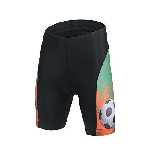 LSERVER Niños/Niñas Pantalones Cotors de Ciclismo Culotte con Gel 3D, Fútbol Verde, 4-5 años (Etiqueta: M)