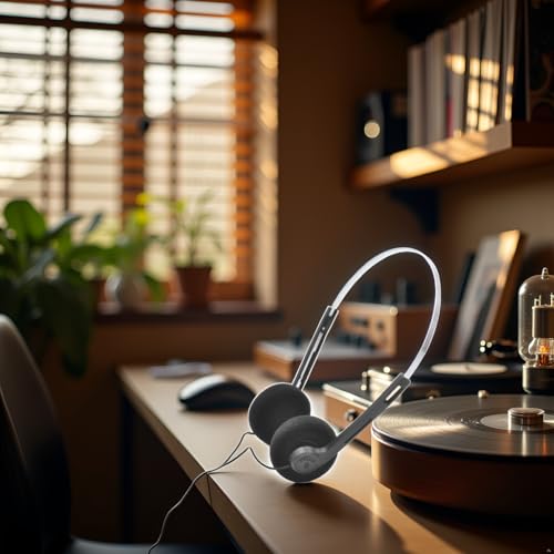 Retro Over-Ear Headphone,Vintage Feelings Underwire Headphones,Retro Lightweight Earphones,Hi-Fi Stereo Earphone Headset,Headphone,for Most Mobile Phones Playback Pevices Headphones (Black) - Thumbnail 3