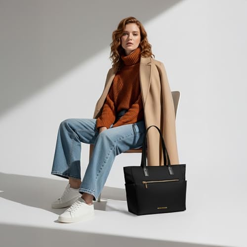 Image of Accessorize London Women's Black Kimberly Nylon Zippered Tote | water-resistant Shoulder Bag | Stylish Casual & Travel Handbag