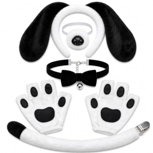 CaeyBrye 6PCS Puppy Dog Costume Set for Adults, Puppy Dog Ears Headband, Paw Gloves, Dog Nose, Tail, Bow Tie & Bell Collar, Halloween Dog Cosplay Costume Accessories - image 1
