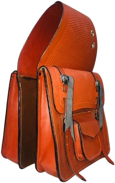 Cowhide Genuine Leather Western Equestrian Trail Tooling Carving Horse Saddle Bag Tooled Carved Pack Equipment Horse Saddle Bags Size: 10” L x 10” W x 3 ½” D inches, MO-CBAG-149