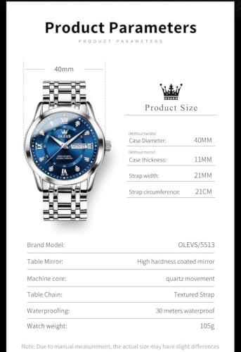 Image of OLEVS Watch for Men Classic Business Dress Analog Quartz Stainless Steel Waterproof Luminous Date Diamond Men Silver Watch