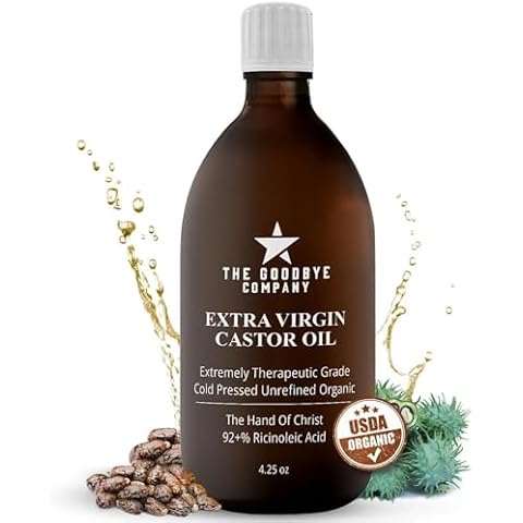 The Goodbye Company Extra Virgin Castor Oil - 4.25oz - 100% Pure Castor Oil Cold Pressed Unrefined, Hexane-Free - For Healthy Natural Skin, Hair Growth and Eyelashes (120ml) Cover