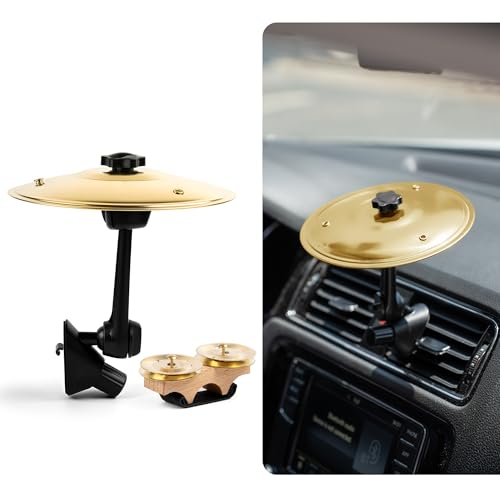 Car Drum Cymbal Air Vent Clip, Mini Metal Crash Cymbal for Car Dashboard, Funny Musical Instrument Gadget for Drummer & Music Lovers, Finger Cymbal Fits Most Vehicle Air Vent, Easy to Clip-on (Gold)