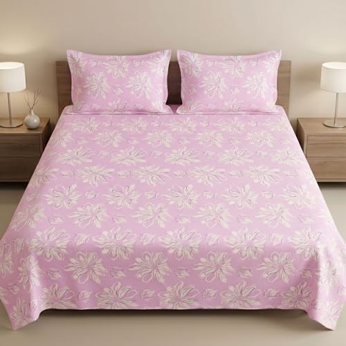 Image of Mafatlal 186 TC Metro Cotton Double Bedsheet | 90 x 100 Inch | Premium Lightweight Fabric with 2 Pillow Covers | Modern Bedding Set | Mauve Pink